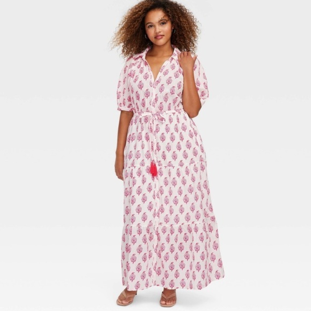 Roller Rabbit x Target L Large Bouquet Short Sleeve Maxi Dress Pink, Floral New